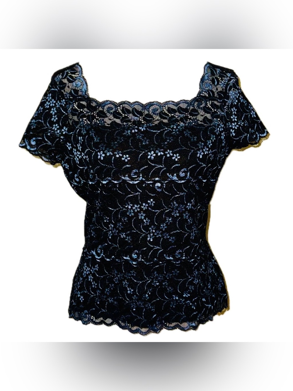 Karen Kane Lifestyle Black Full Lace Cap Sleeve Top, Sz Lg
